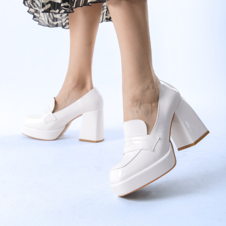 DSM Clara White Patent Leather Low Platform Loafer - Rosenheim