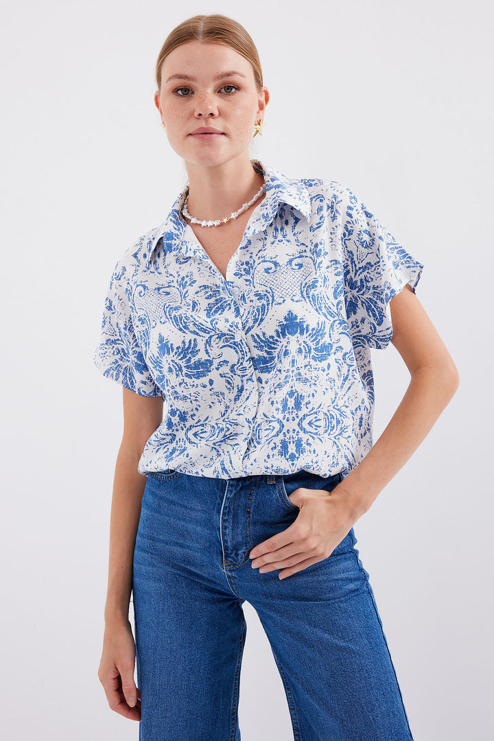 BGD Women Half Sleeve Shirt - Dark Blue - Avondale