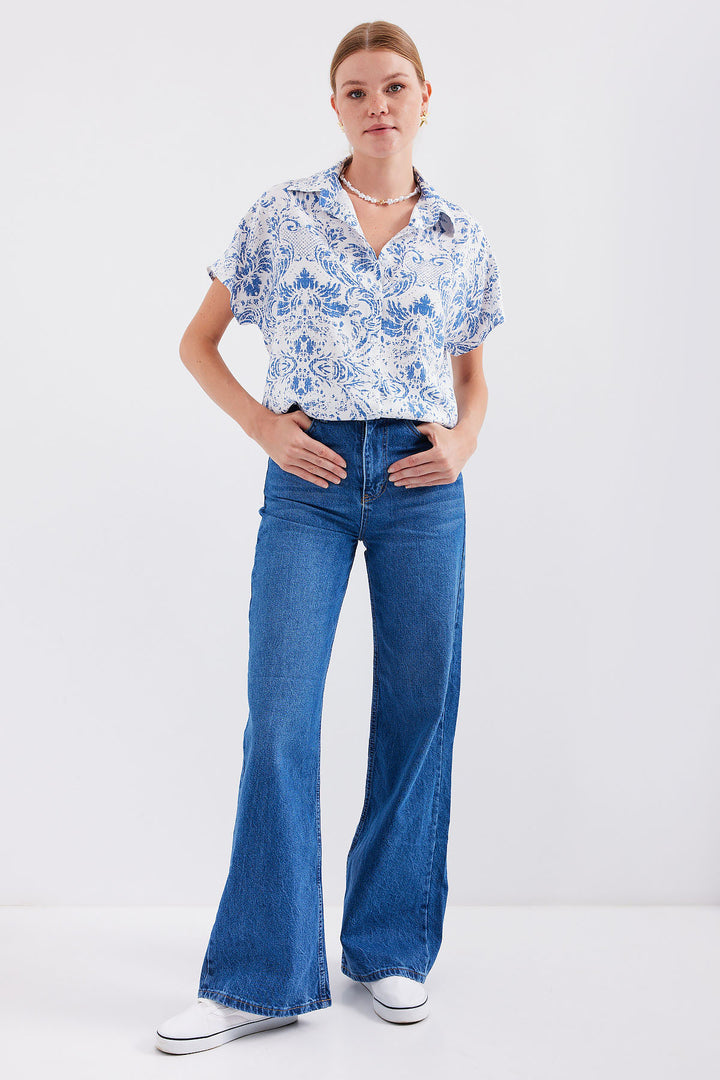 BGD Women Half Sleeve Shirt - Dark Blue - Avondale