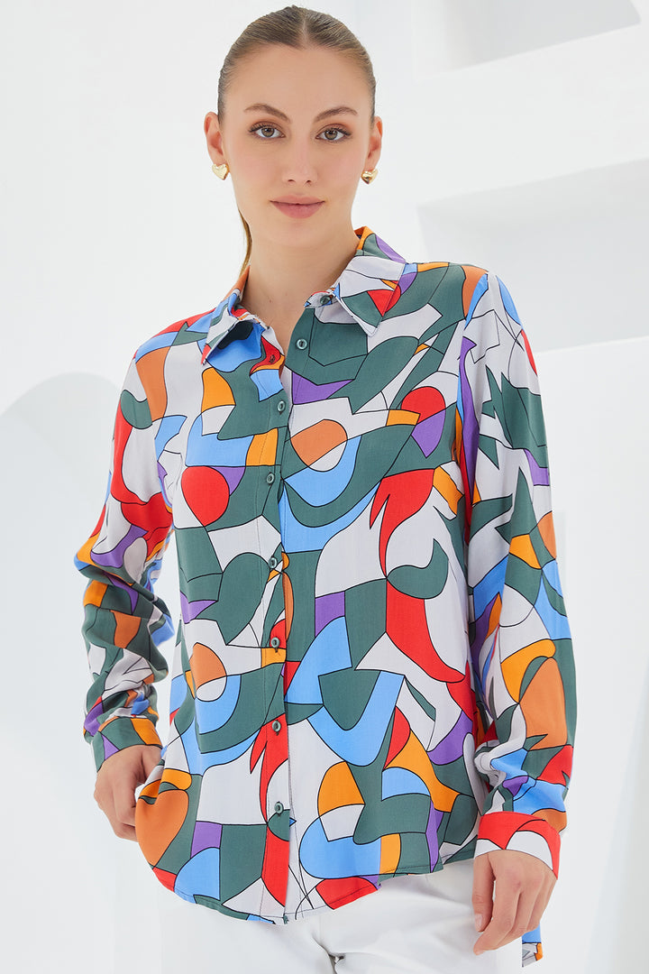 BGD Women Graphic Patterned Shirt - Khaki Green - Avondale