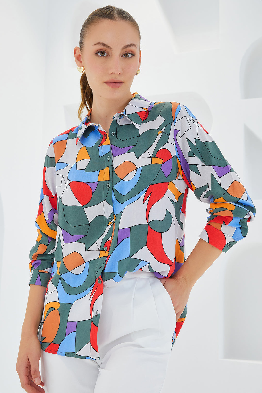 BGD Women Graphic Patterned Shirt - Khaki Green - Avondale