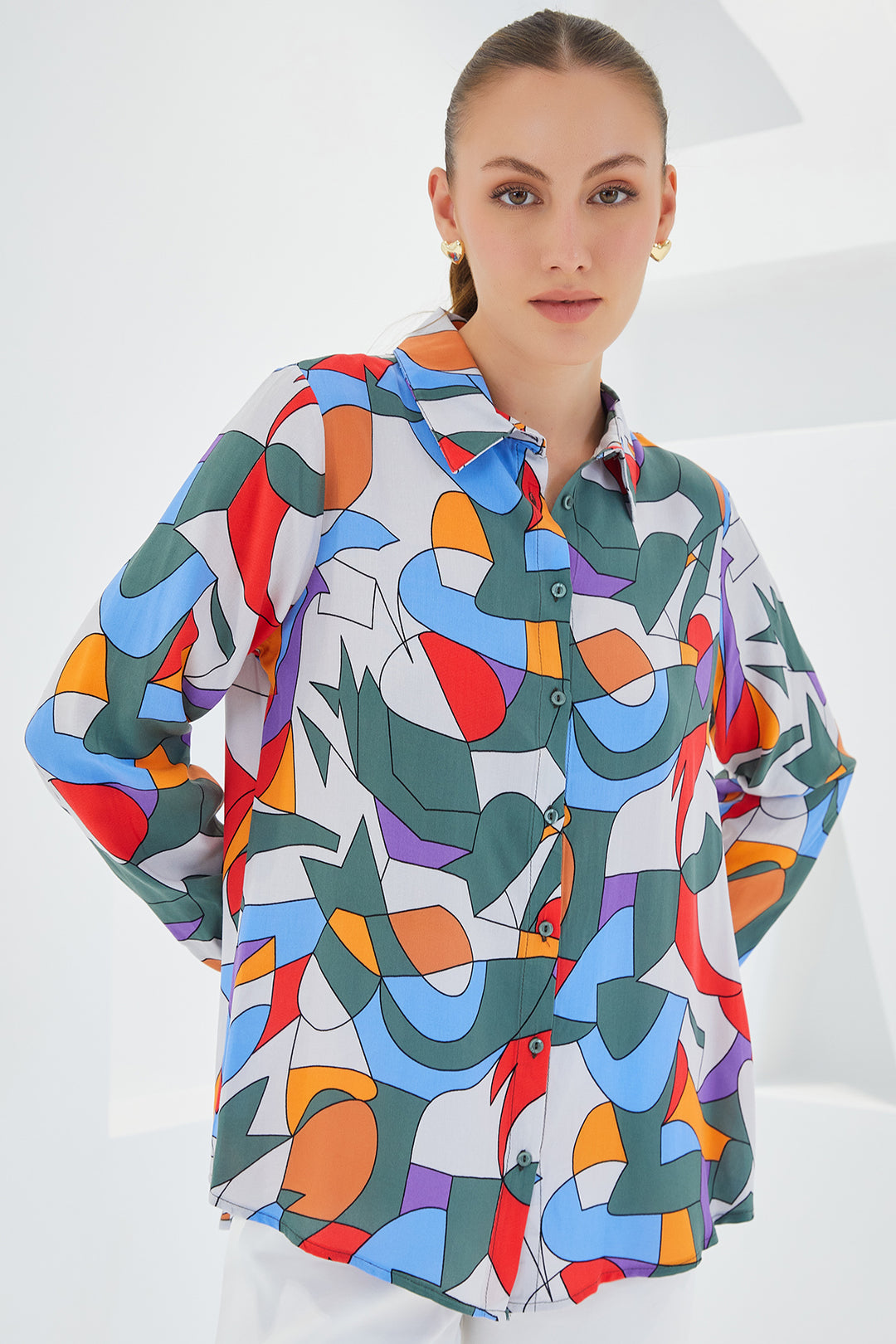 BGD Women Graphic Patterned Shirt - Khaki Green - Avondale