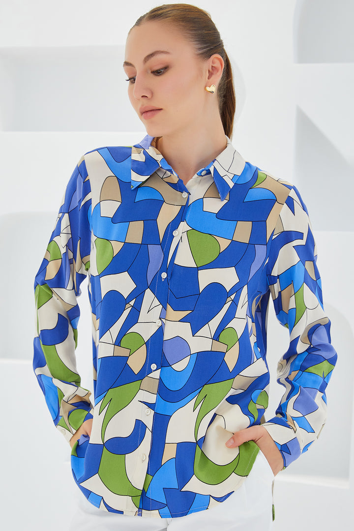 BGD Women Graphic Patterned Shirt - Indigo - Avondale