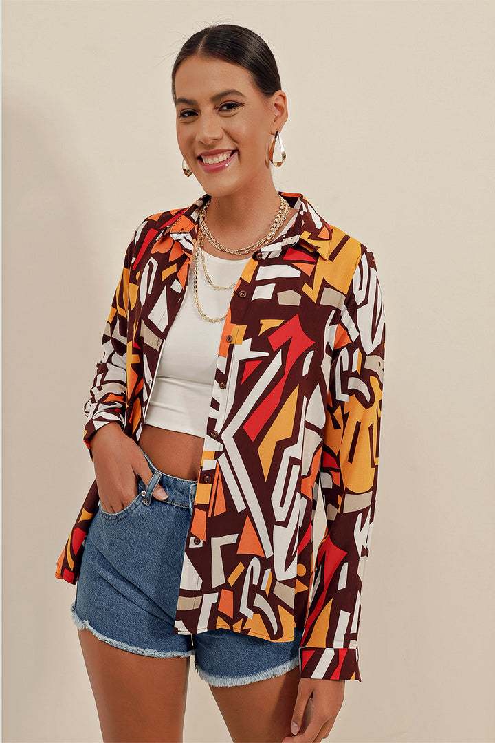 BGD Women Graphic Patterned Shirt - Brown - Avondale