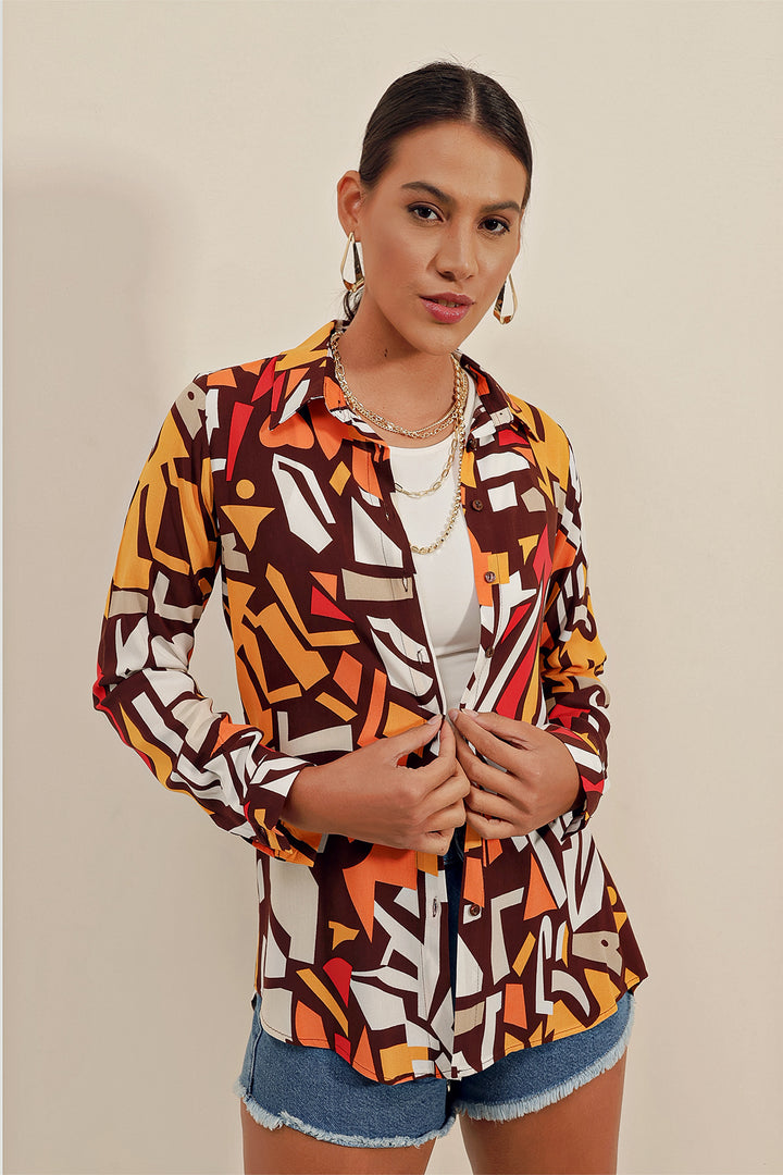 BGD Women Graphic Patterned Shirt - Brown - Avondale