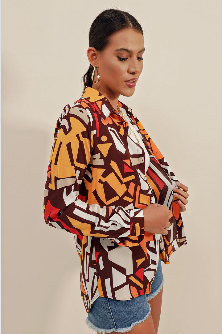 BGD Women Graphic Patterned Shirt - Brown - Avondale