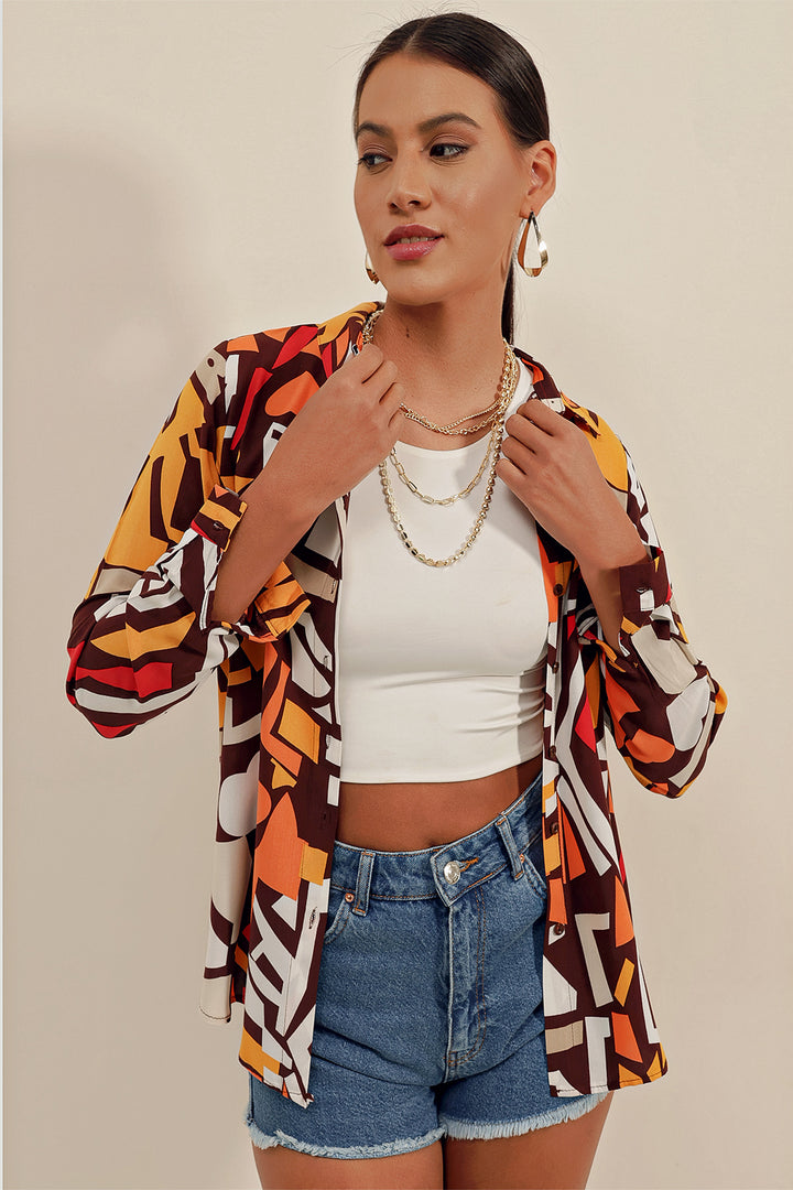 BGD Women Graphic Patterned Shirt - Brown - Avondale