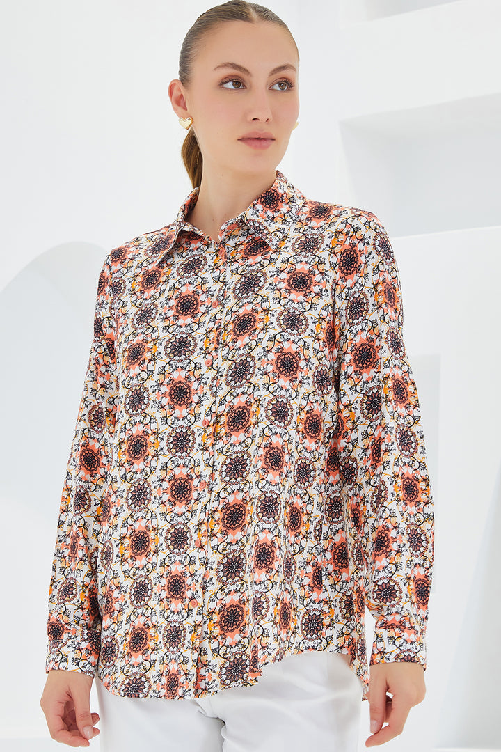BGD Women Graphic Patterned Shirt - Orange - Avondale