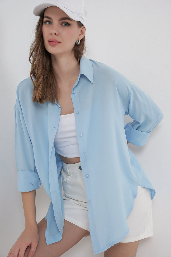 BGD Women Women's Oversize Viscose Shirt 3785 - Light Blue - San Mateo Atenco