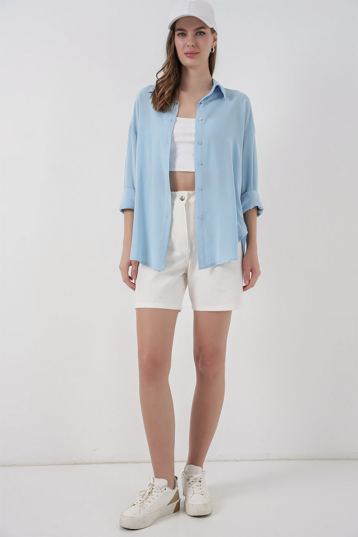 BGD Women Women's Oversize Viscose Shirt 3785 - Light Blue - San Mateo Atenco