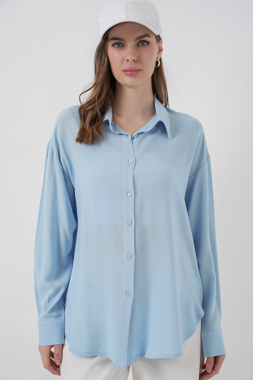BGD Women Women's Oversize Viscose Shirt 3785 - Light Blue - San Mateo Atenco