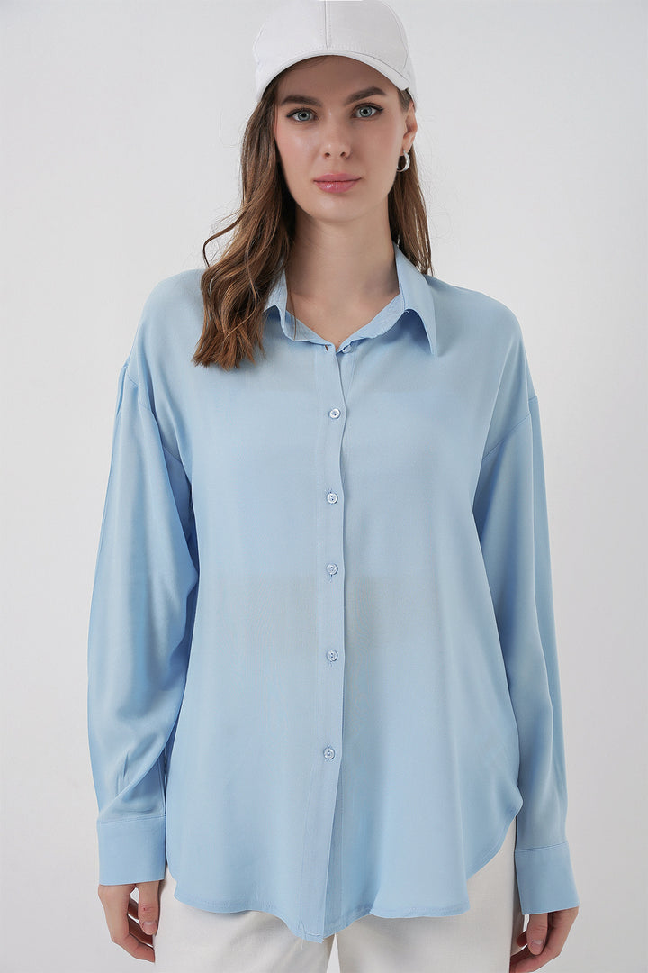 BGD Women Women's Oversize Viscose Shirt 3785 - Light Blue - San Mateo Atenco