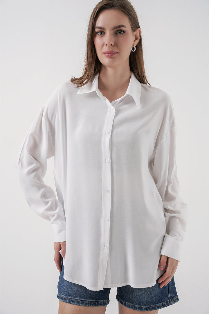 BGD Women Women's Oversize Viscose Shirt 3785 - White - Union City