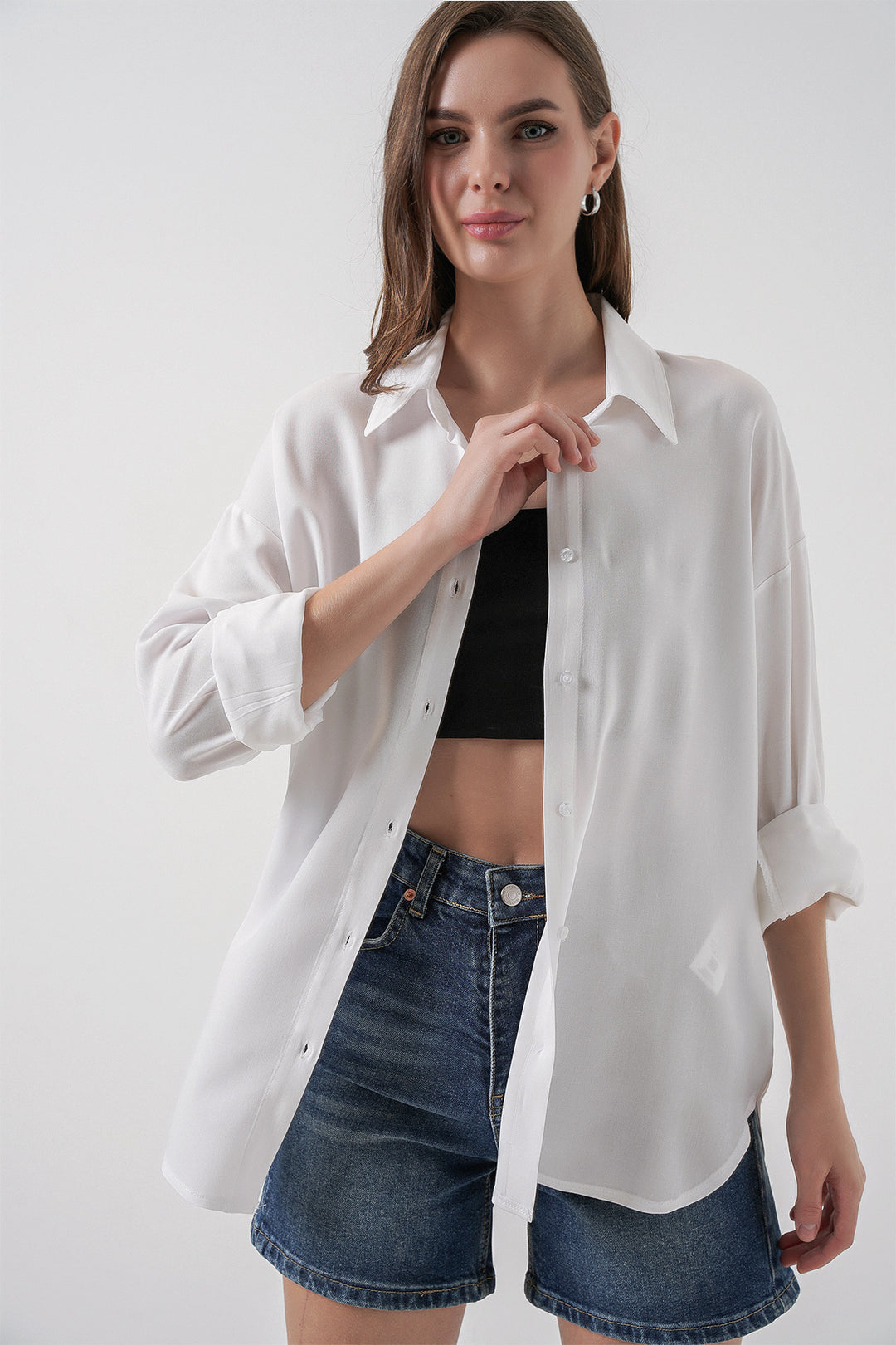 BGD Women Women's Oversize Viscose Shirt 3785 - White - Union City