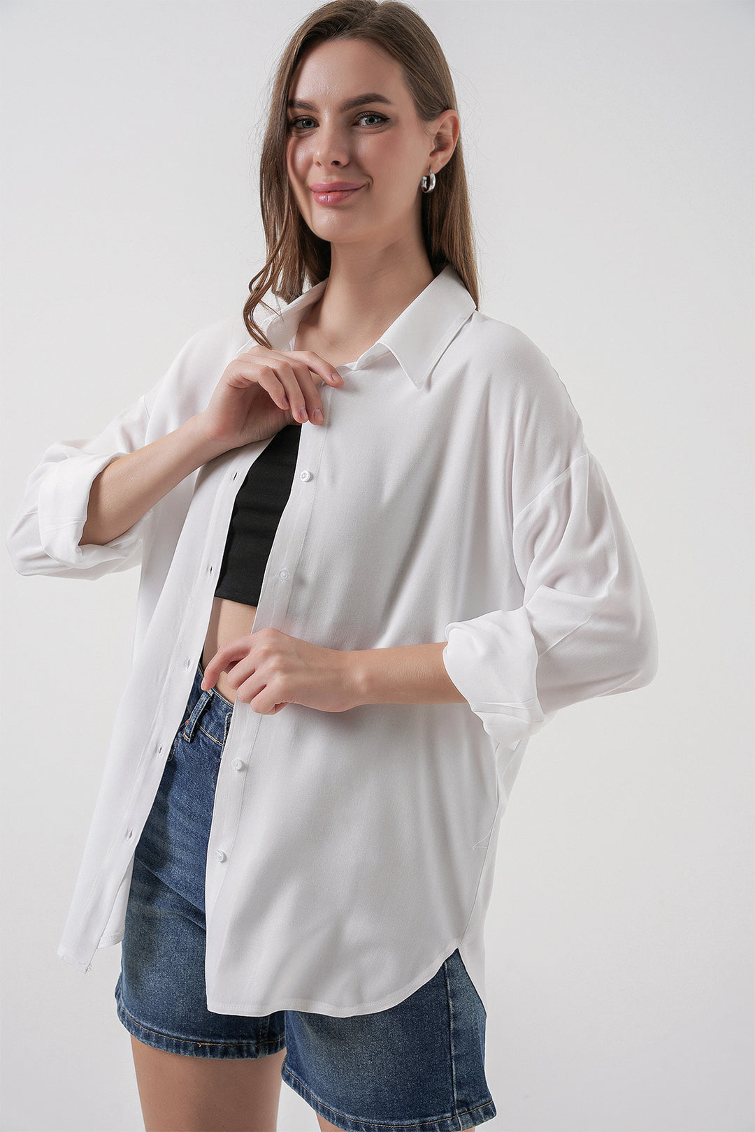 BGD Women Women's Oversize Viscose Shirt 3785 - White - Union City