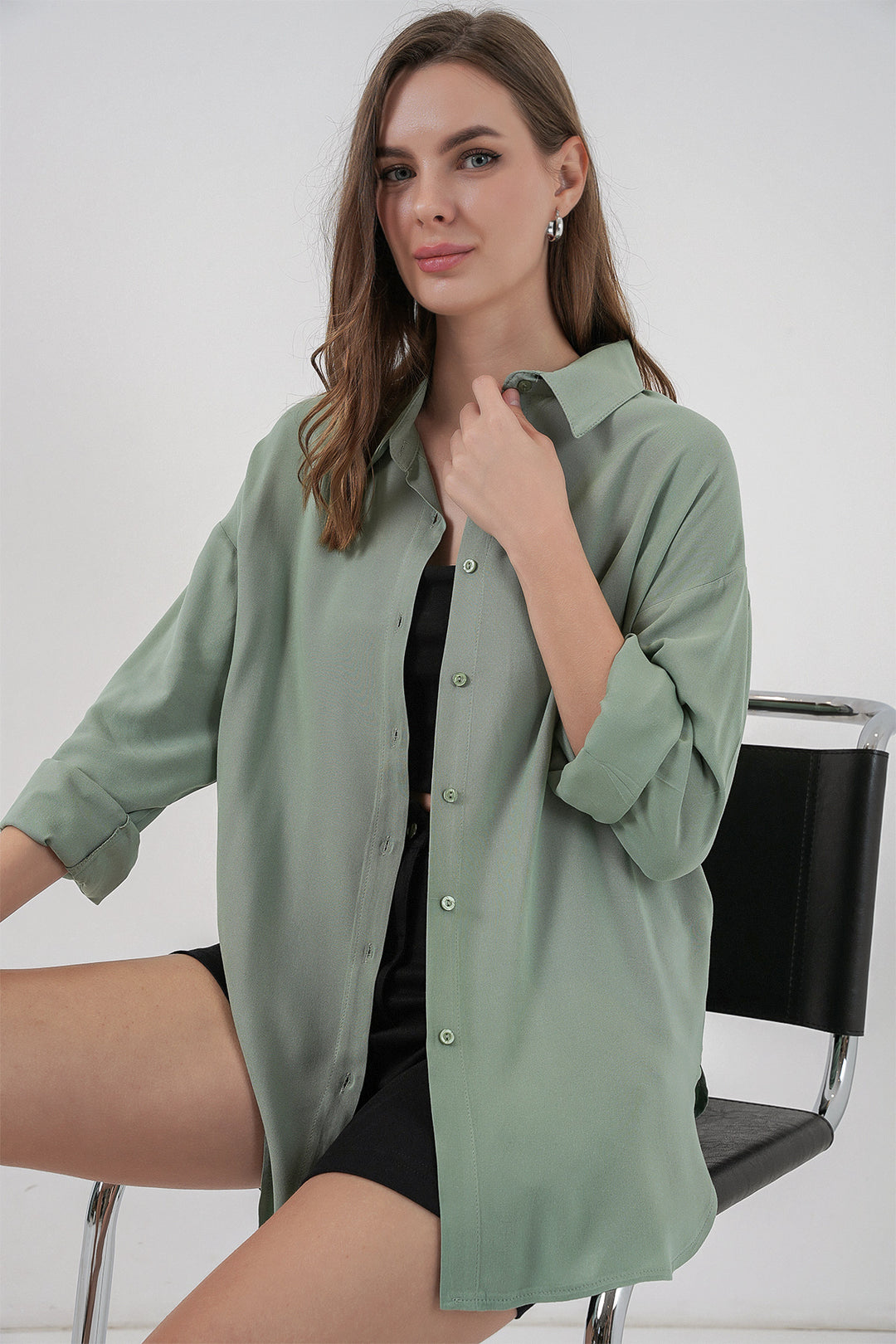 BGD Women Women's Oversize Viscose Shirt 3785 - Çağla - Kostiantynivka