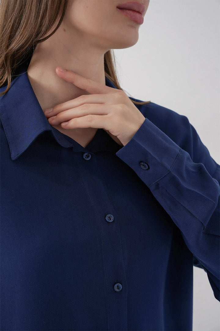 BGD Women Women's Oversize Viscose Shirt 3785 - Navy Blue - Santiago