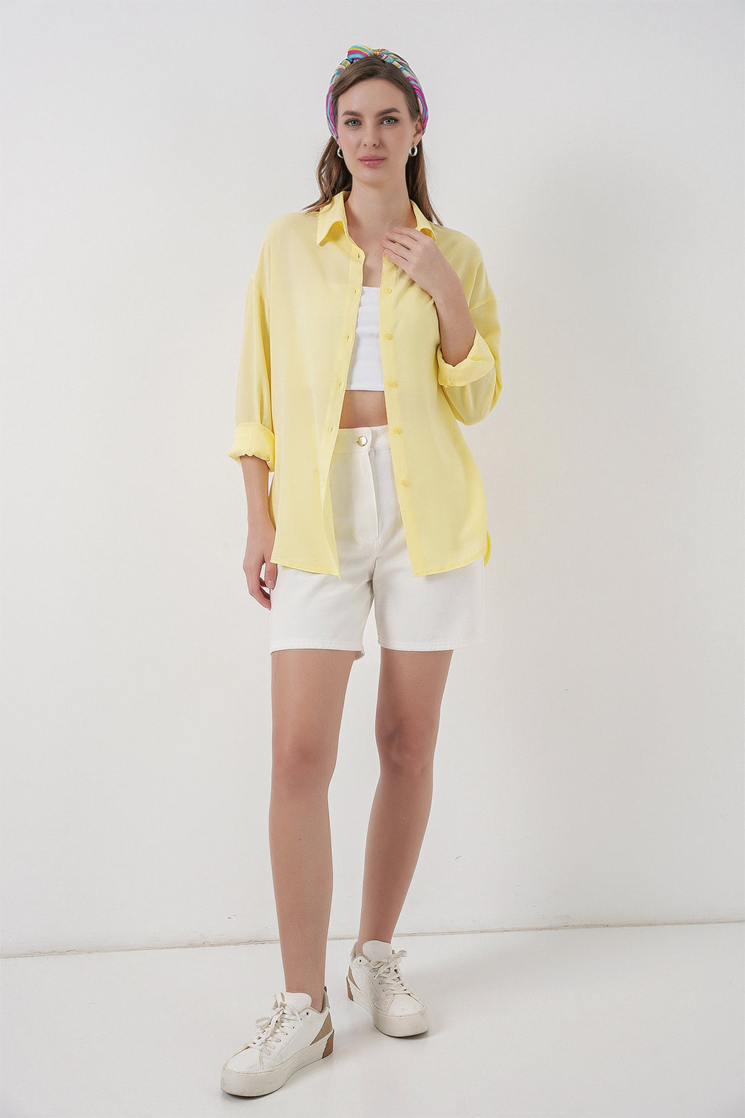 BGD Women Kadın Oversize Viskon Gömlek 3785 - Sarı - Jonesboro
