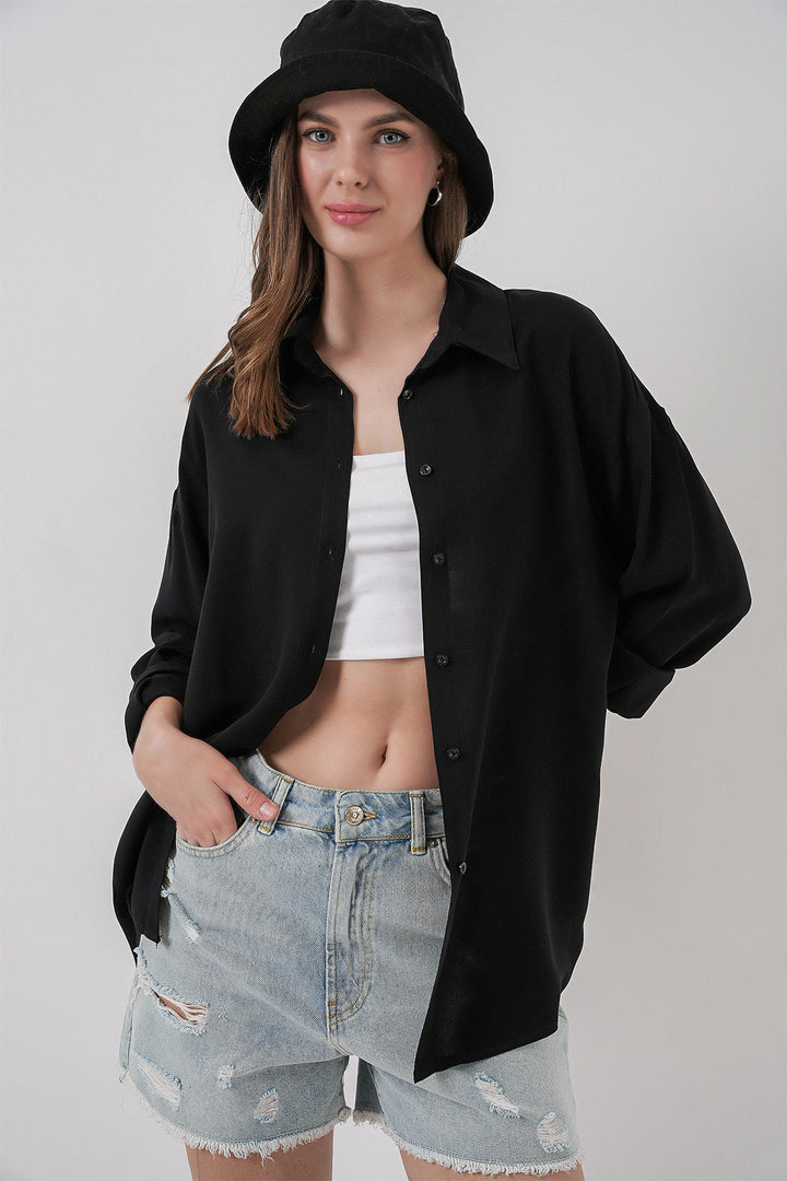 BGD Women Women's Oversize Viscose Shirt 3785 - Black - Hamm