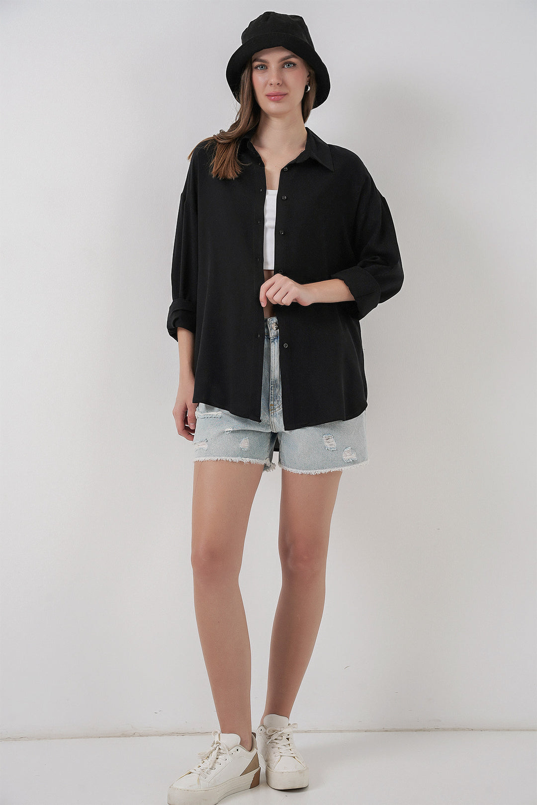 BGD Women Women's Oversize Viscose Shirt 3785 - Black - Hamm