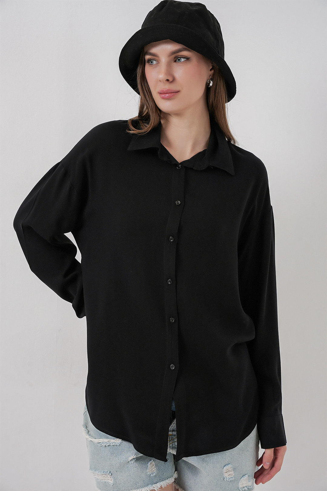 BGD Women Women's Oversize Viscose Shirt 3785 - Black - Hamm
