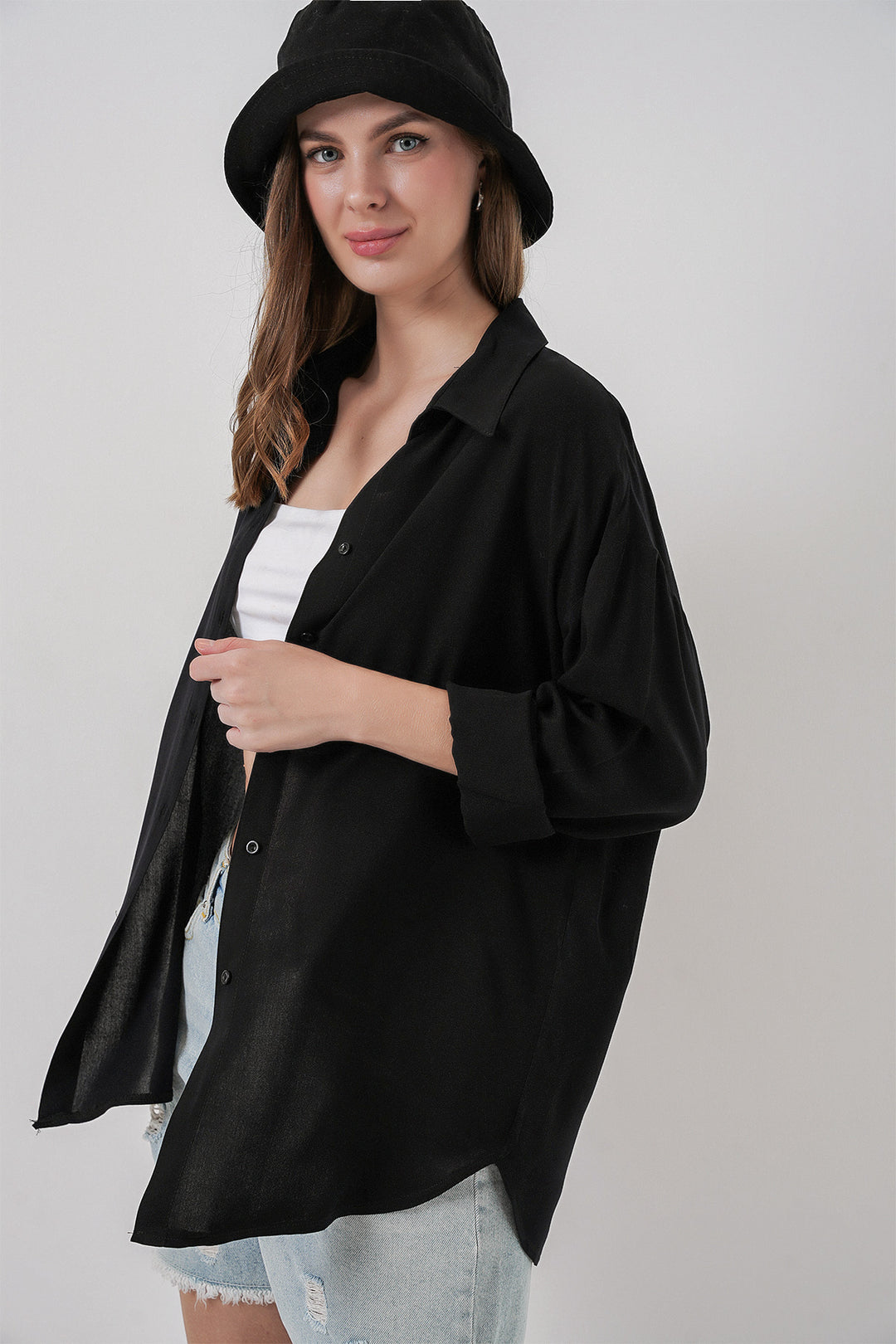 BGD Women Women's Oversize Viscose Shirt 3785 - Black - Hamm