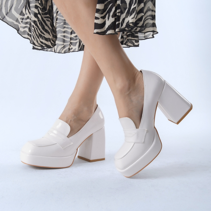 DSM Clara White Patent Leather Low Platform Loafer - Rosenheim