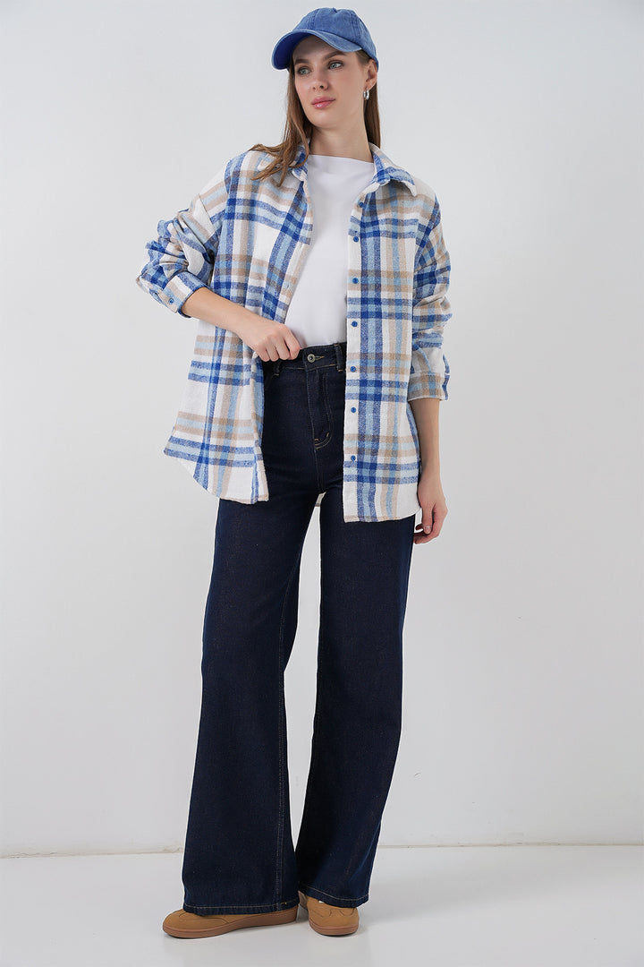 BGD Women Woman Plaid Pattern Oversized Lumberjack Shirt 3854 A.Ecru - Harrow