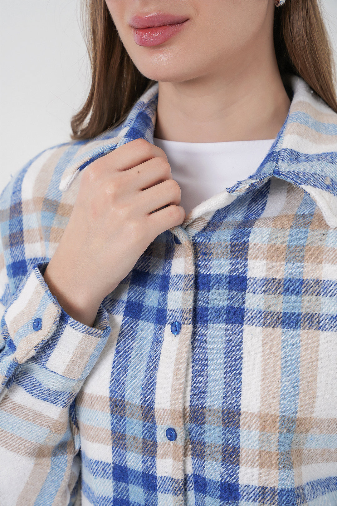 BGD Women Woman Plaid Pattern Oversized Lumberjack Shirt 3854 A.Ecru - Harrow