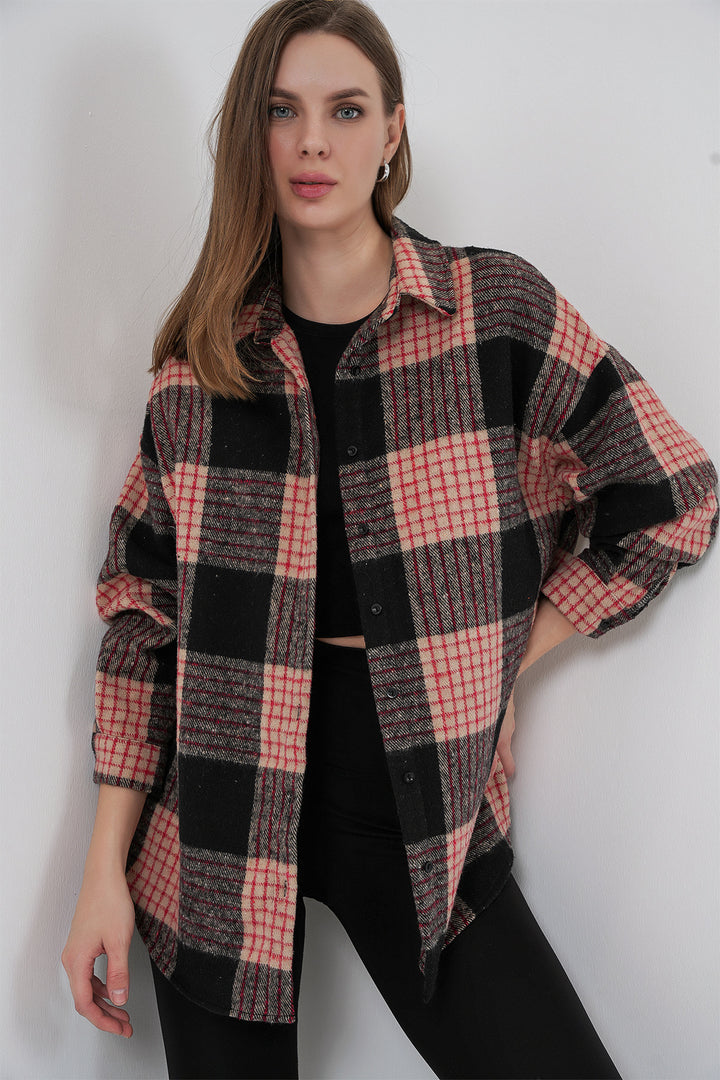 BGD Women Woman Plaid Pattern Oversized Lumberjack Shirt 3854 A.Powder - Motril
