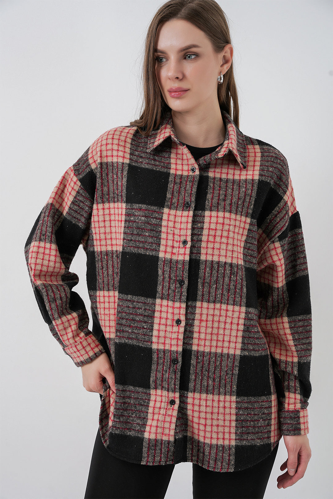 BGD Women Woman Plaid Pattern Oversized Lumberjack Shirt 3854 A.Powder - Motril