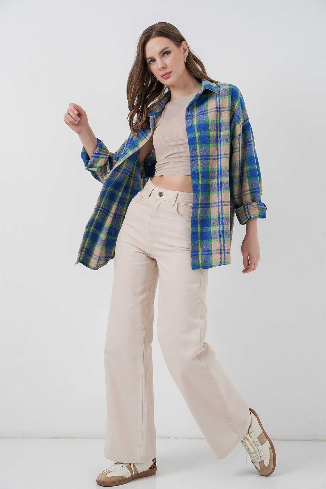 BGD Women Women's Plaid Pattern Oversized Lumberjack Shirt 3854 Blue Gray - Burriana