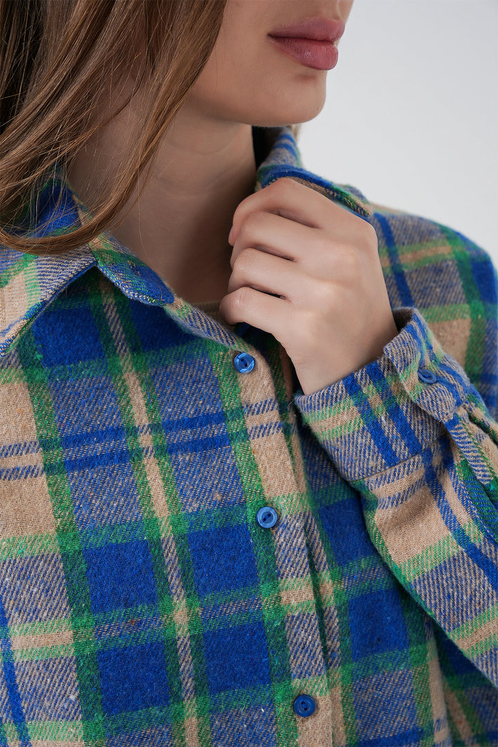 BGD Women Women's Plaid Pattern Oversized Lumberjack Shirt 3854 Blue Gray - Burriana