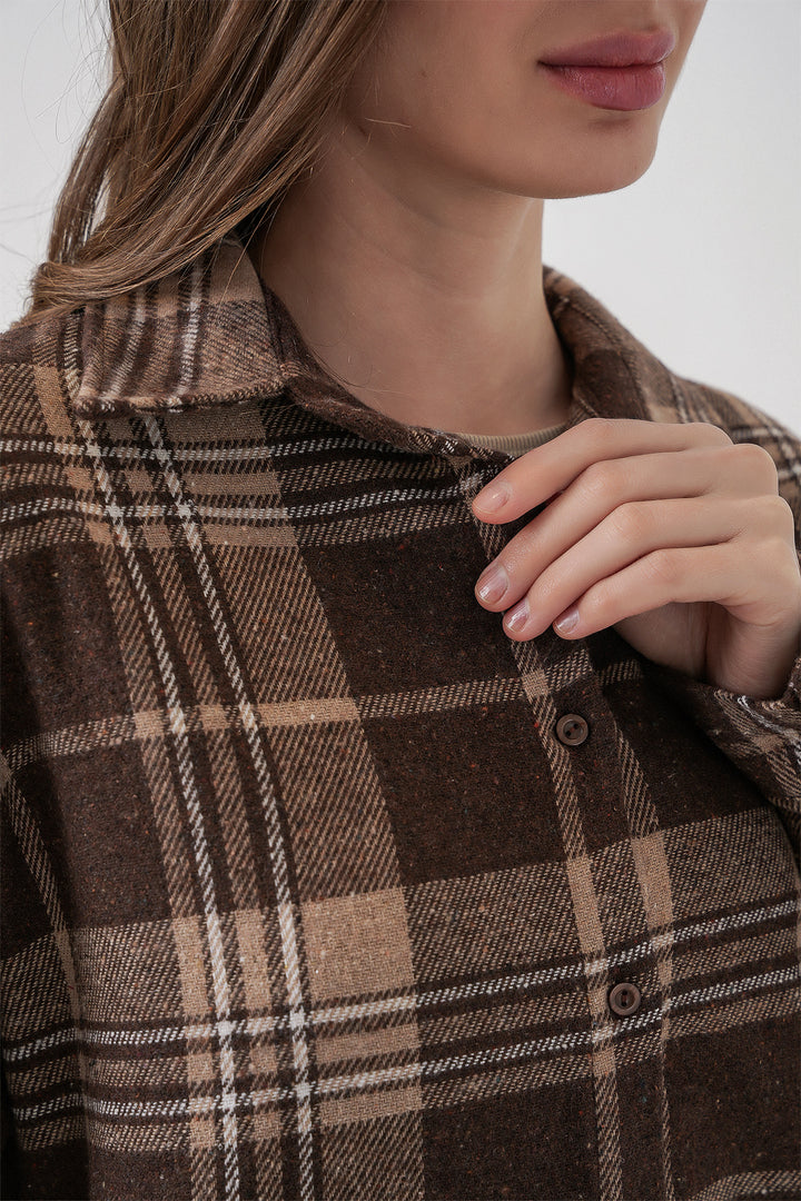 BGD Women Women's Plaid Pattern Oversized Lumberjack Shirt 3854 Brown - Fürth