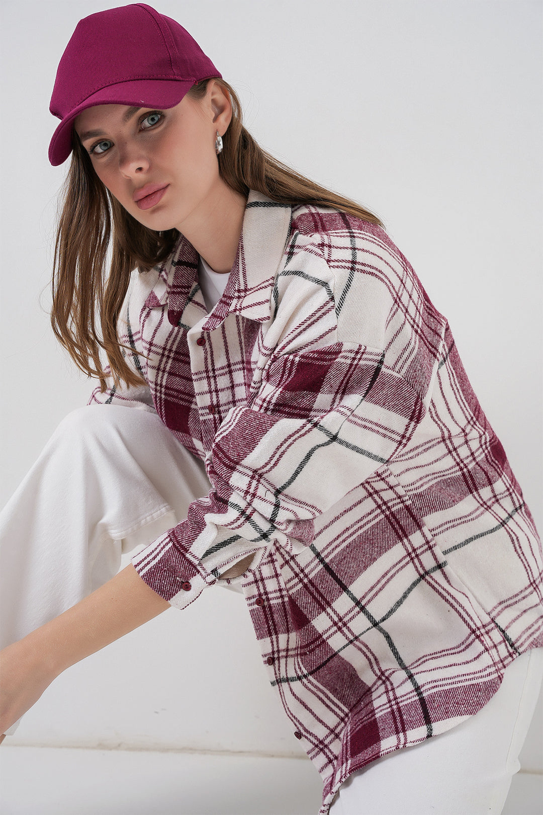 BGD Women Women's Plaid Pattern Oversized Lumberjack Shirt 3854 Dark Pink - Ellicott City