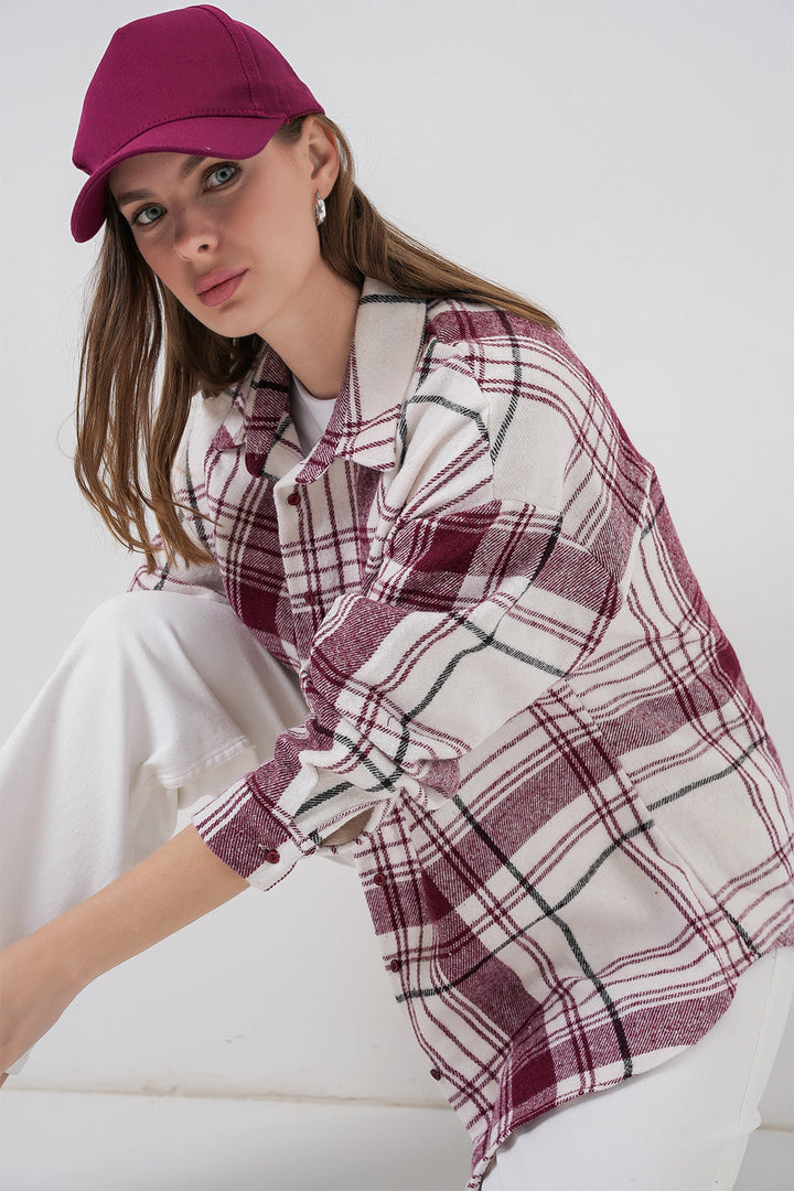 BGD Women Women's Plaid Pattern Oversized Lumberjack Shirt 3854 Dark Pink - Ellicott City