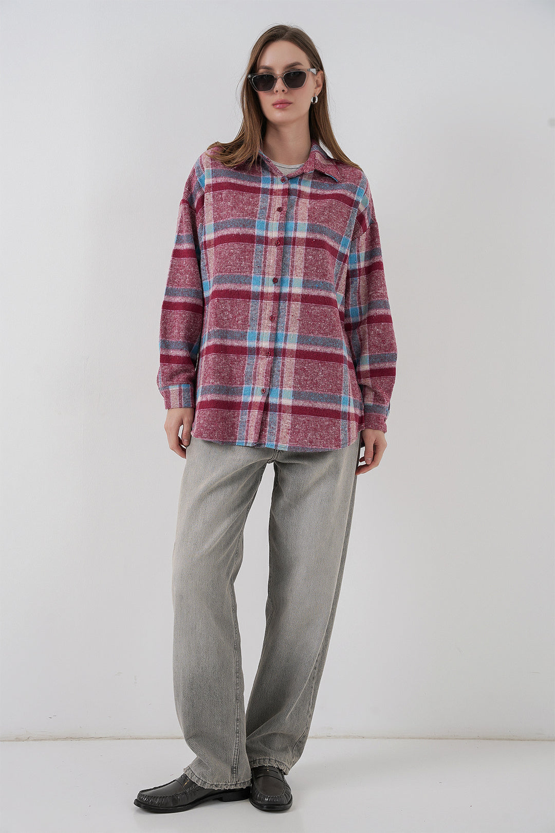 BGD Women Women's Plaid Pattern Oversized Lumberjack Shirt 3854 Purple - Cuetzalan