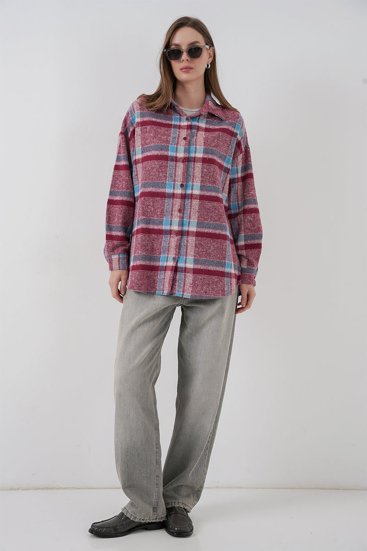 BGD Women Women's Plaid Pattern Oversized Lumberjack Shirt 3854 Purple - Cuetzalan