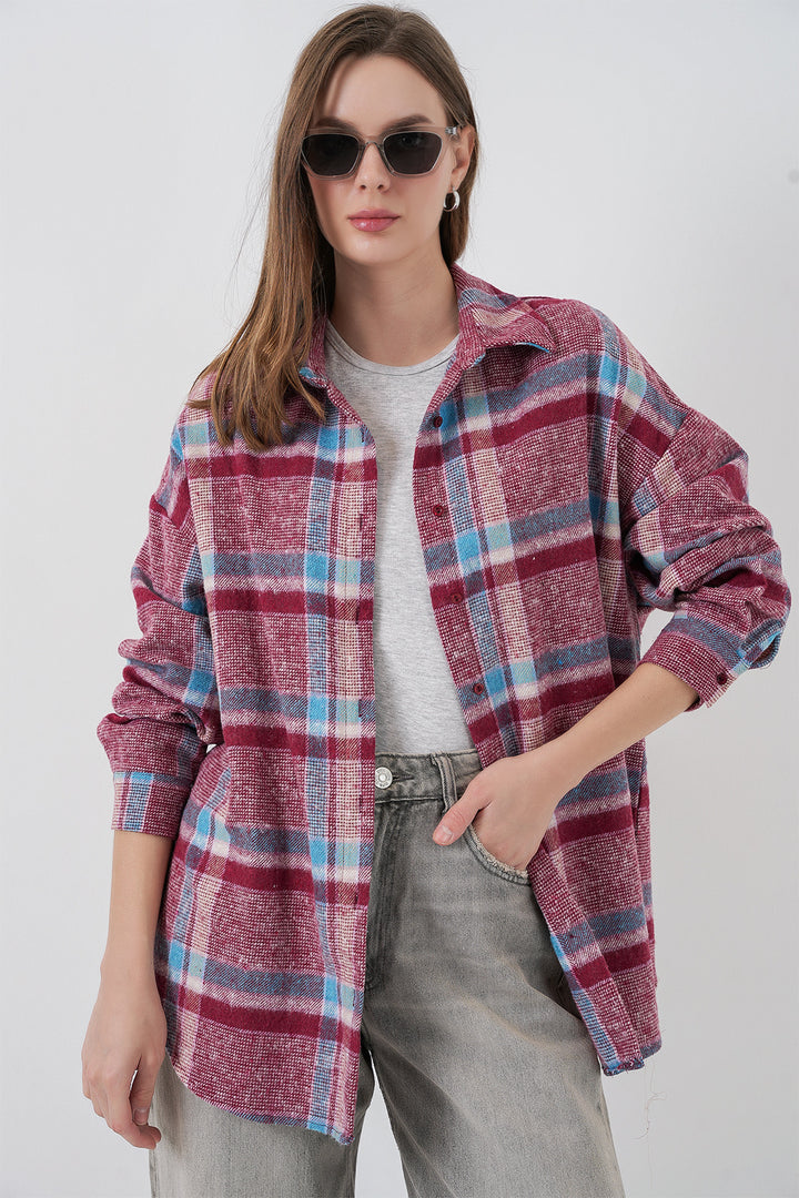 BGD Women Women's Plaid Pattern Oversized Lumberjack Shirt 3854 Purple - Cuetzalan