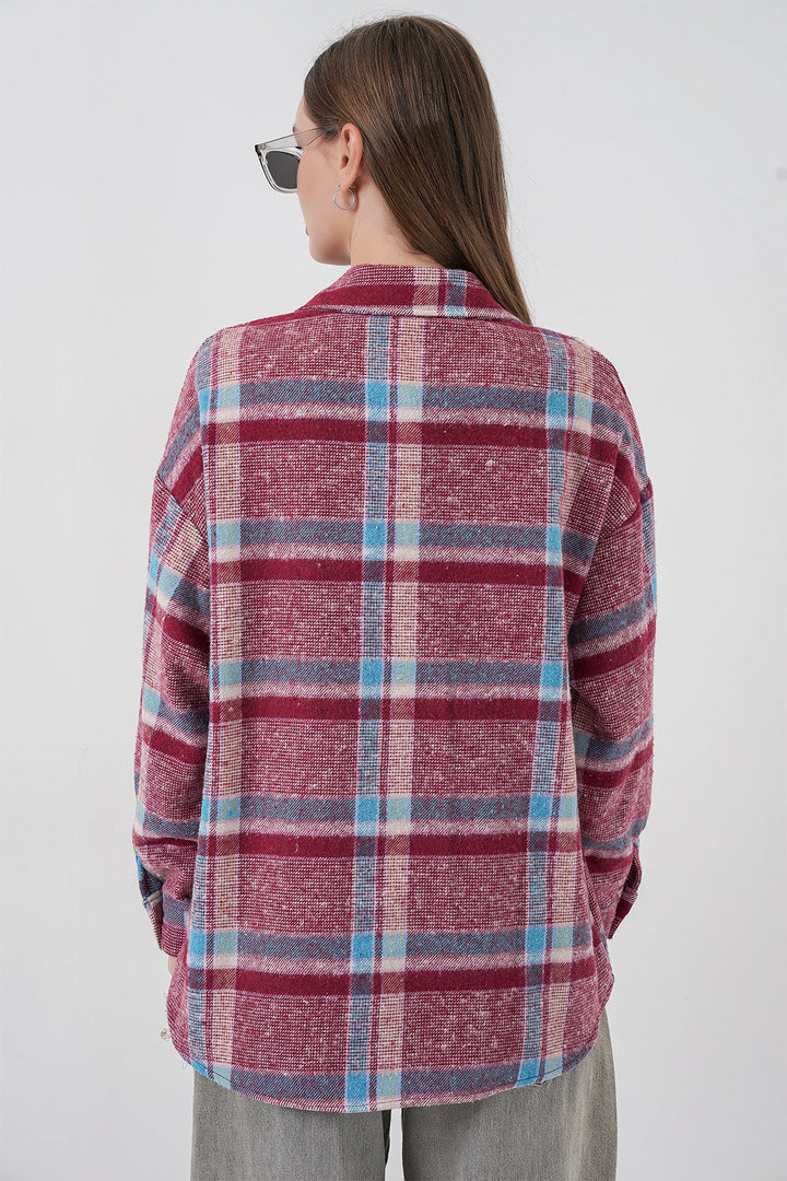 BGD Women Women's Plaid Pattern Oversized Lumberjack Shirt 3854 Purple - Cuetzalan