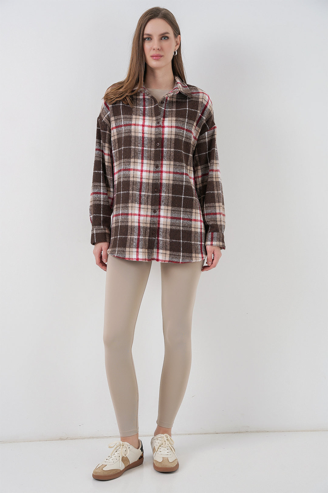 BGD Women Women's Plaid Pattern Oversized Lumberjack Shirt 3854 Mink - Miranda de Ebro