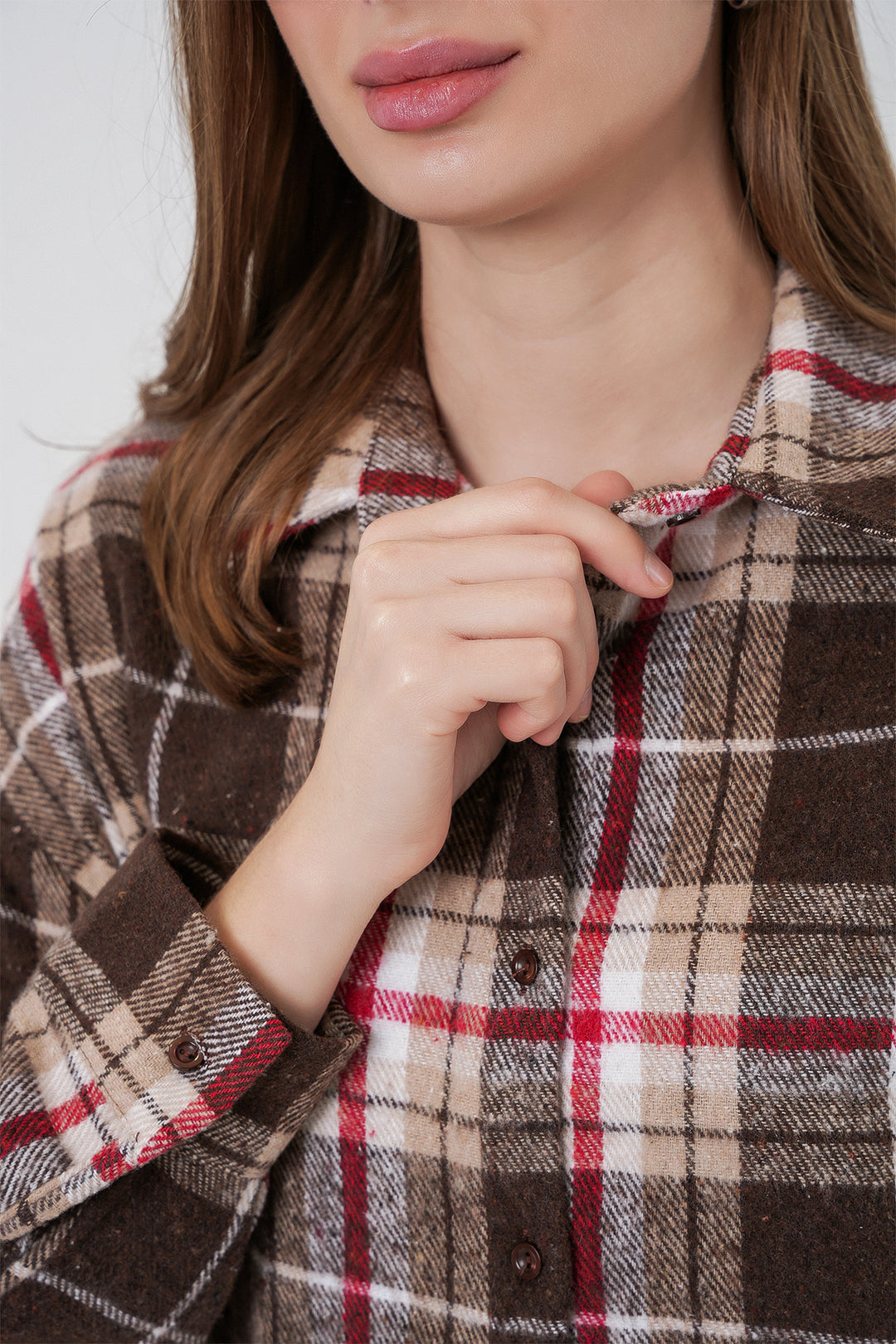 BGD Women Women's Plaid Pattern Oversized Lumberjack Shirt 3854 Mink - Miranda de Ebro