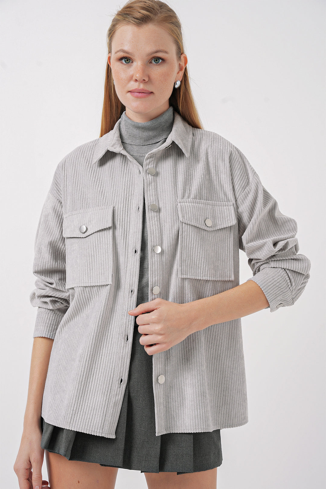 BGD Women Striped Velvet Shirt - Gray - San Pedro Mixtepec