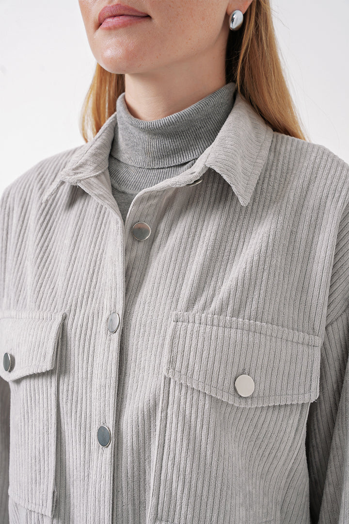 BGD Women Striped Velvet Shirt - Gray - San Pedro Mixtepec