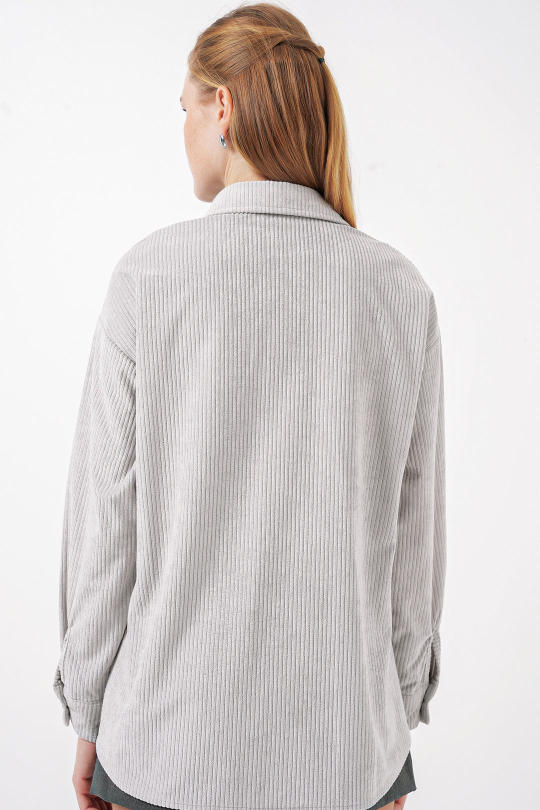BGD Women Striped Velvet Shirt - Gray - San Pedro Mixtepec