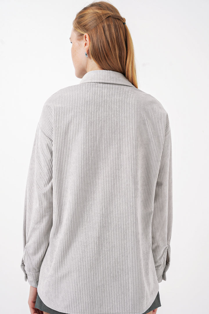 BGD Women Striped Velvet Shirt - Gray - San Pedro Mixtepec