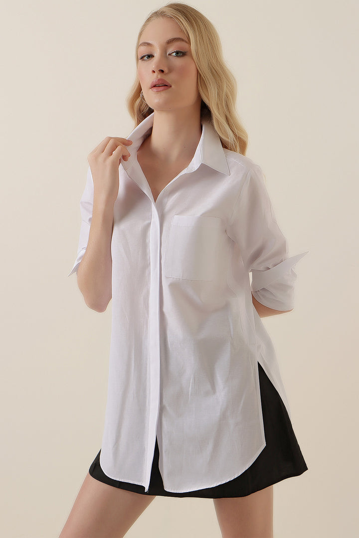 BGD Women Oversized Pocket Shirt - White - Avondale