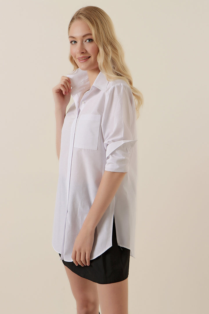 BGD Women Oversized Pocket Shirt - White - Avondale