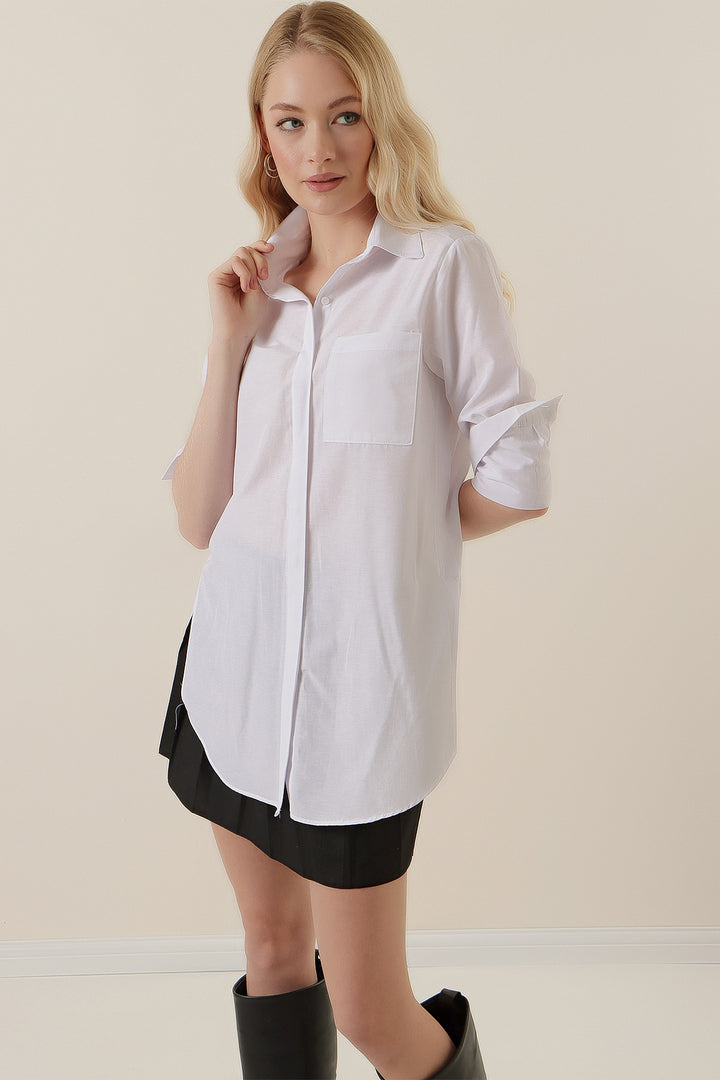 BGD Women Oversized Pocket Shirt - White - Avondale