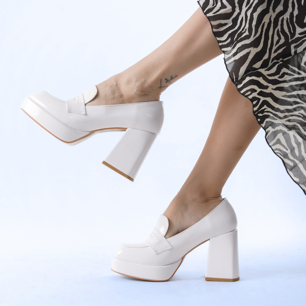 DSM Clara White Patent Leather Low Platform Loafer - Rosenheim